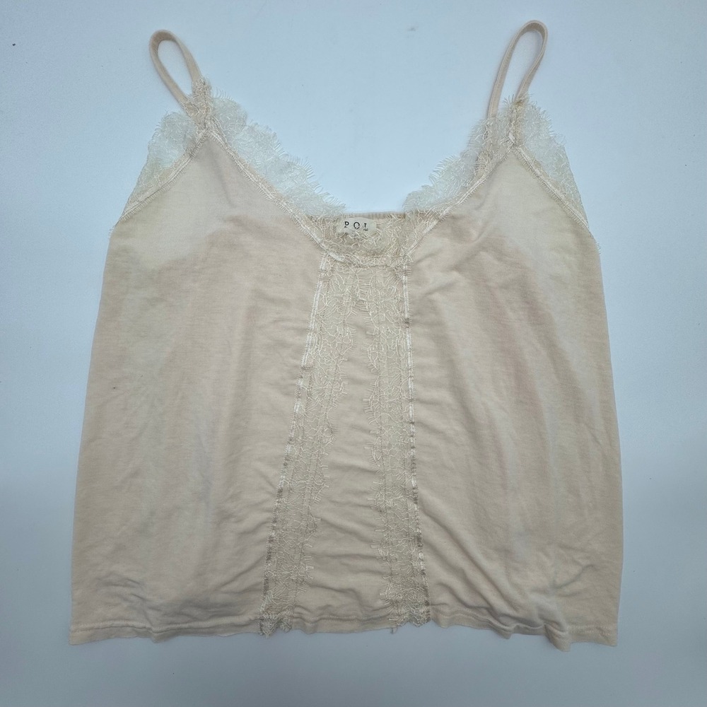 POL Lace Trim V-Neck Sleeveless Cami Tank Top Blush Pink‎ Women's Large
